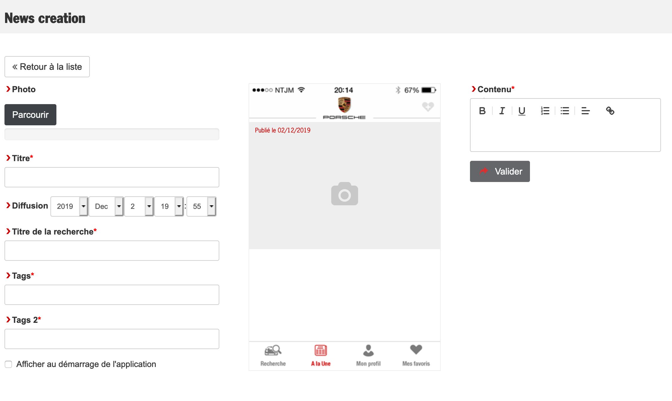 Back-office interface
